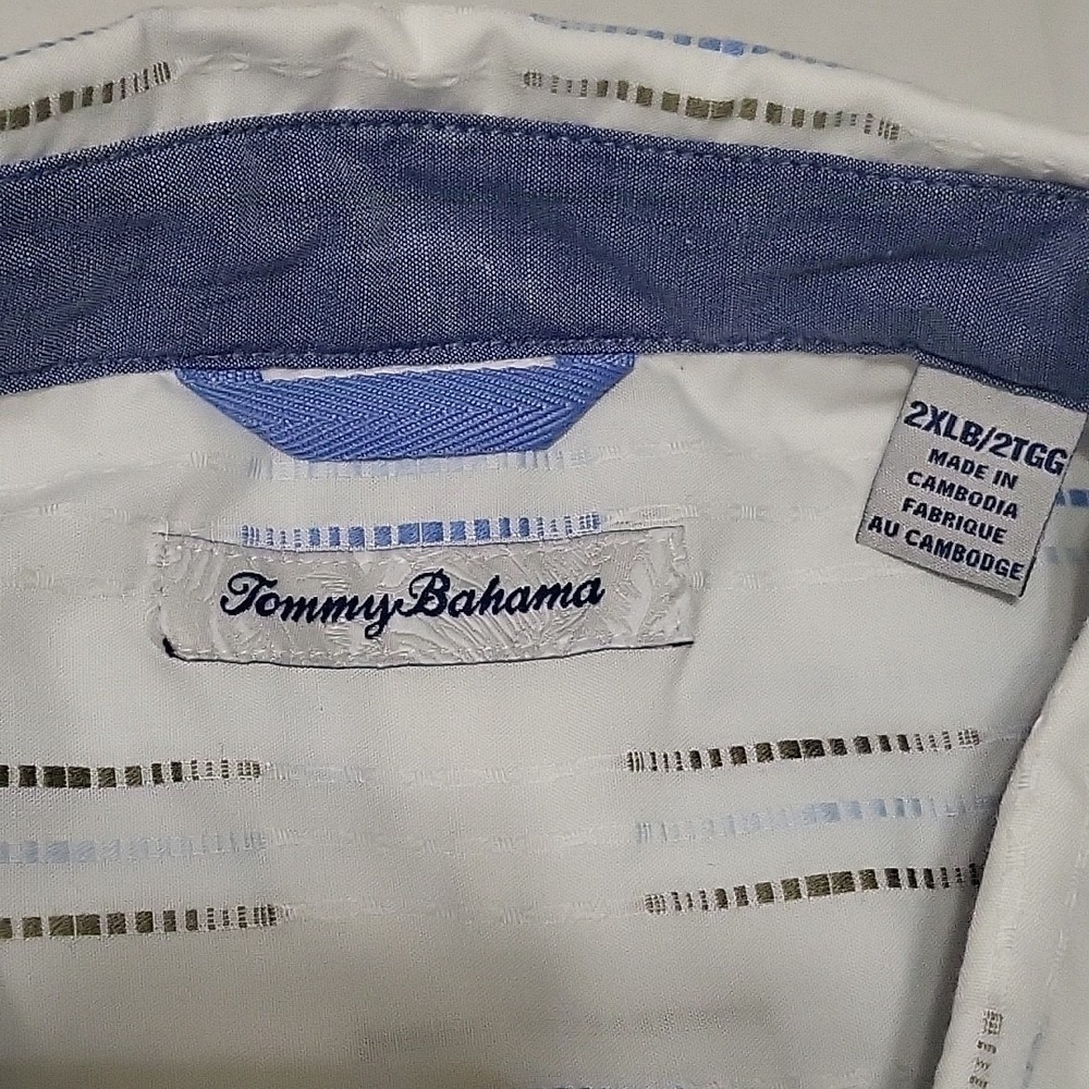 Tommy Bahama Men's Long Sleeve Button-Up Shirt White w/ Blue Blk Pinstripes XXL - Picture 3 of 6